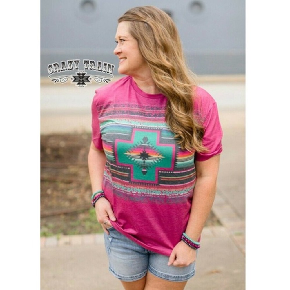 NWT Crazy Train Heritage Turquoise Serape T-Shirt